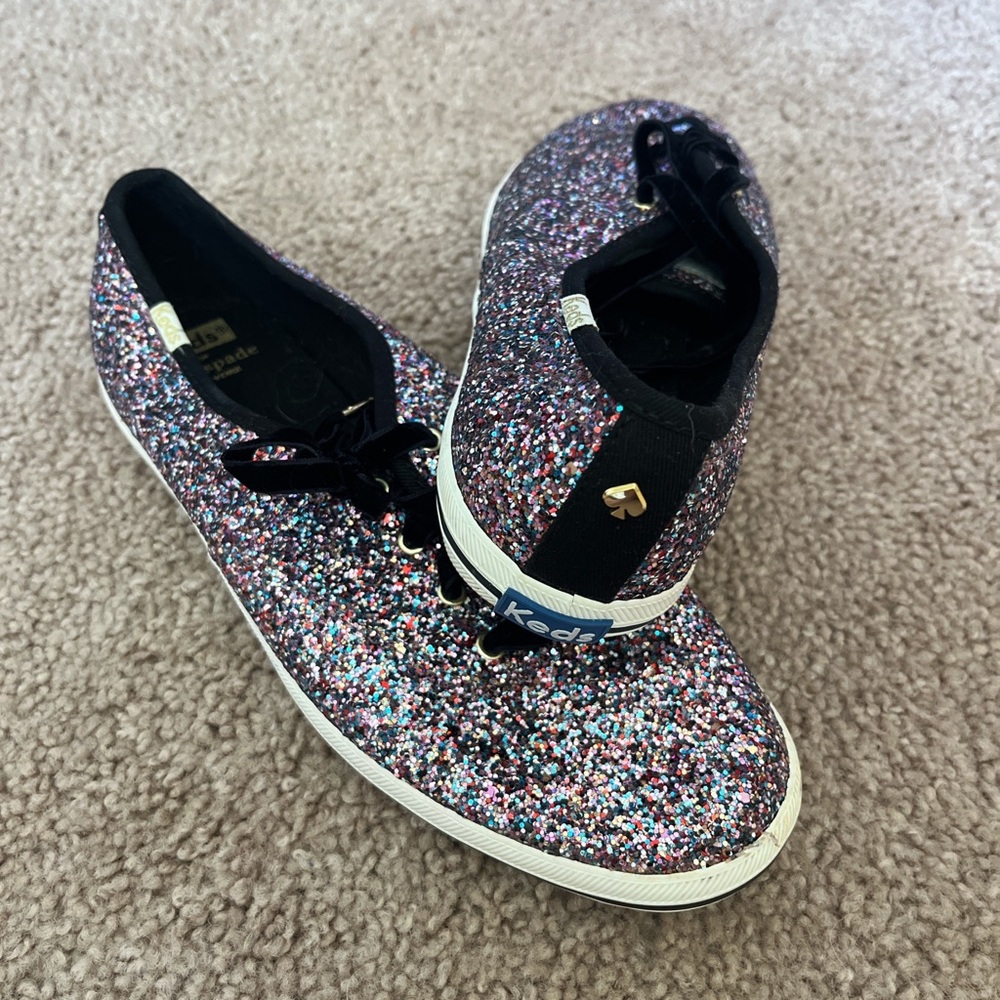kate spade Multicolor Glitter Lace-Up Sneakers with Black Trim